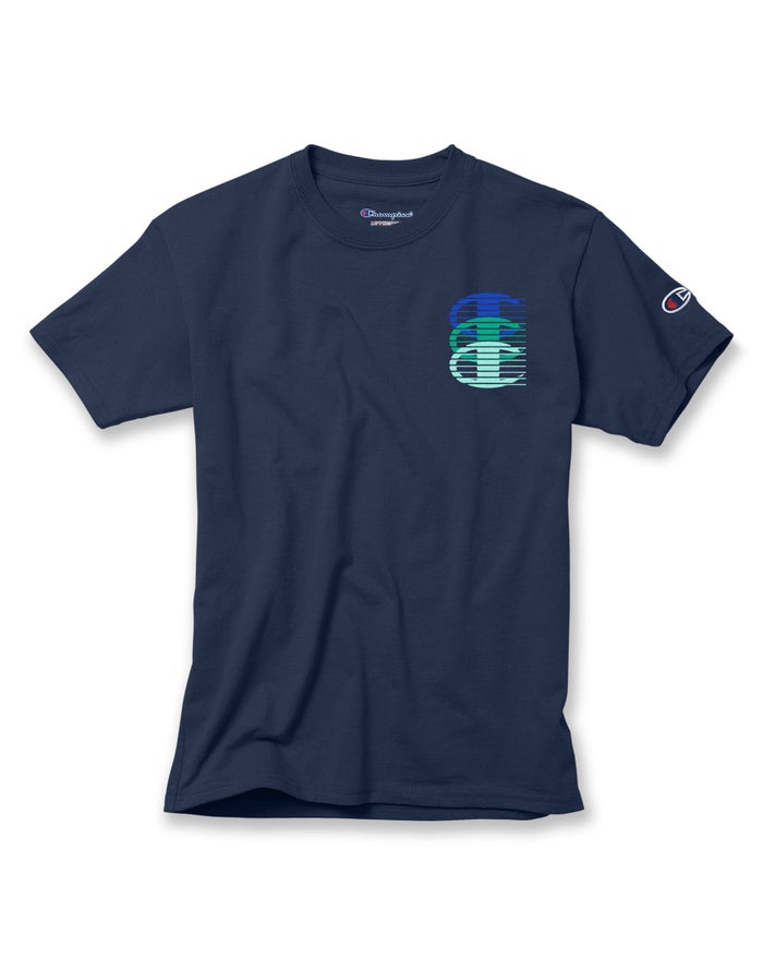 Champion Cotton Vertical Triple Script Logo T-Shirt Meisjes - Donkerblauw - Belgie 5241ZLTDU